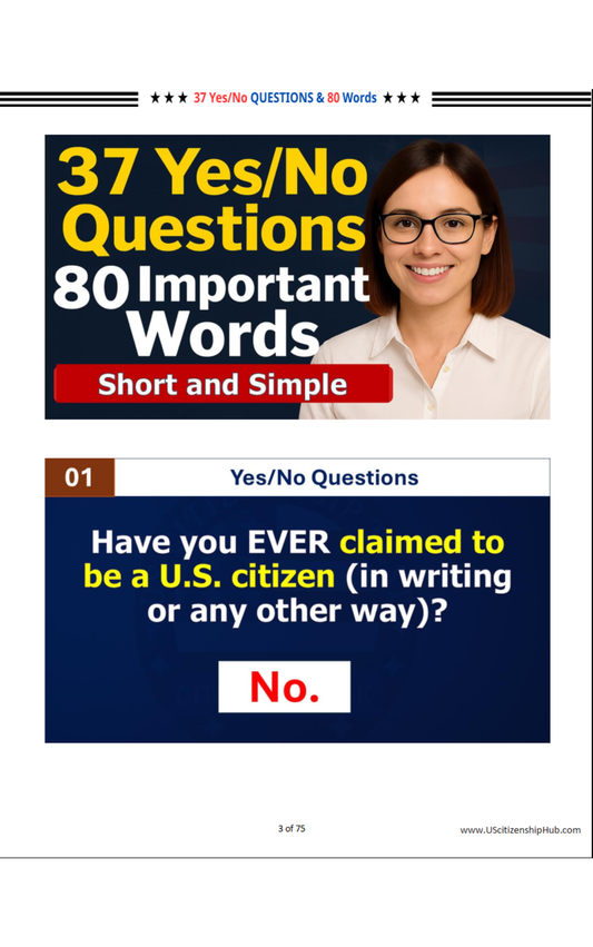 N400 Part 9 - Full 37 Yes-No Questions & 80 Words