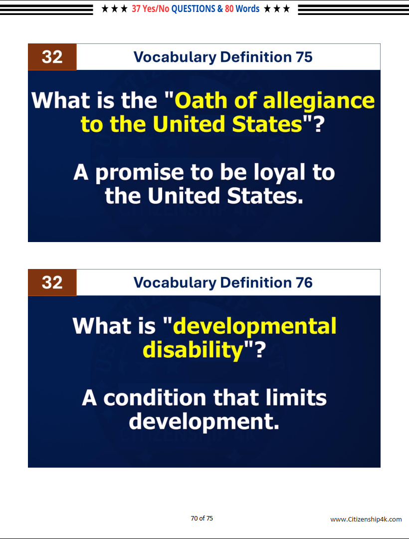 N400 Part 9 - Full 37 Yes-No Questions & 80 Words