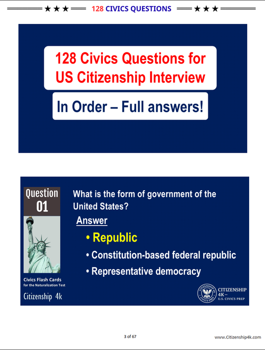 πΊπΈ 128 Official Civics Questions in Order (2025 Update) - Full Answers