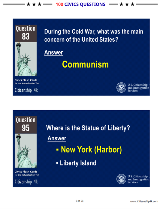 100 Civics Questions for US Citizenship Interview 2025 (random, full answers)