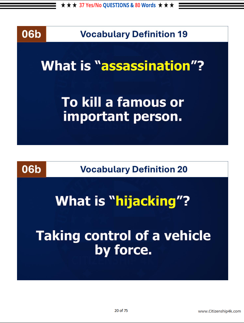 N400 Part 9 - Full 37 Yes-No Questions & 80 Words