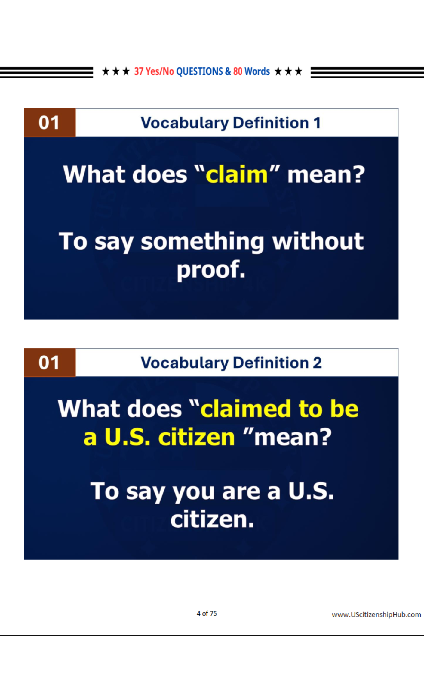 N400 Part 9 - Full 37 Yes-No Questions & 80 Words