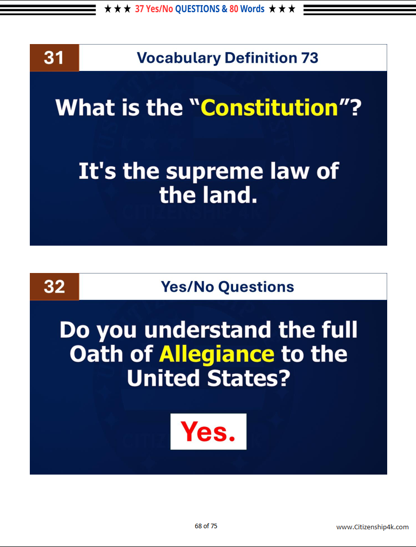 N400 Part 9 - Full 37 Yes-No Questions & 80 Words