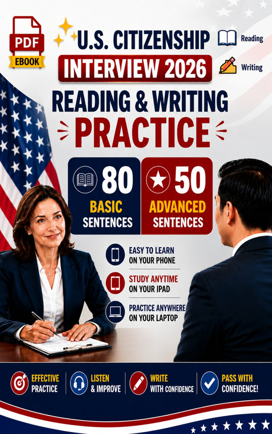80 basic+50 advanced sentences for English reading and English writing test - US Citizenship 2026