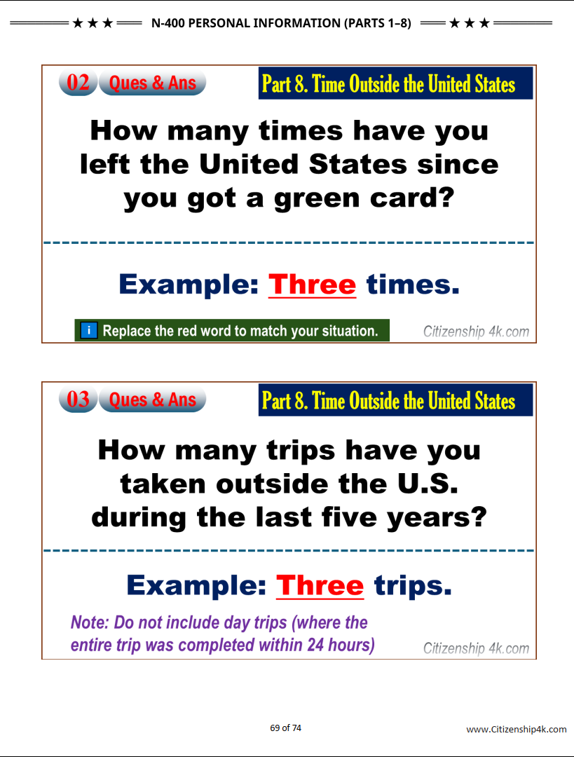 N400 - Personal Information Questions and Answers for U.S. Citizenship Interview (Parts 1-8)