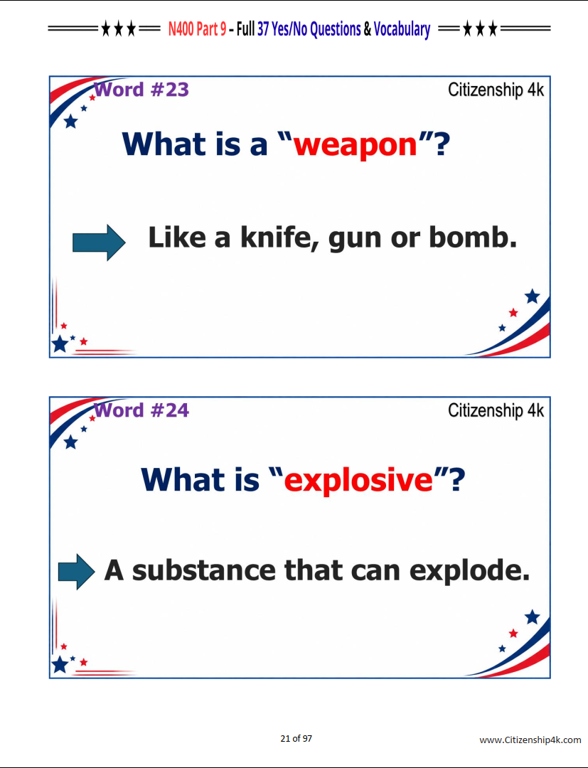 N400 Part 9 Practice – 37 Yes/No Questions & Full Vocabulary for U.S. Citizenship Interview