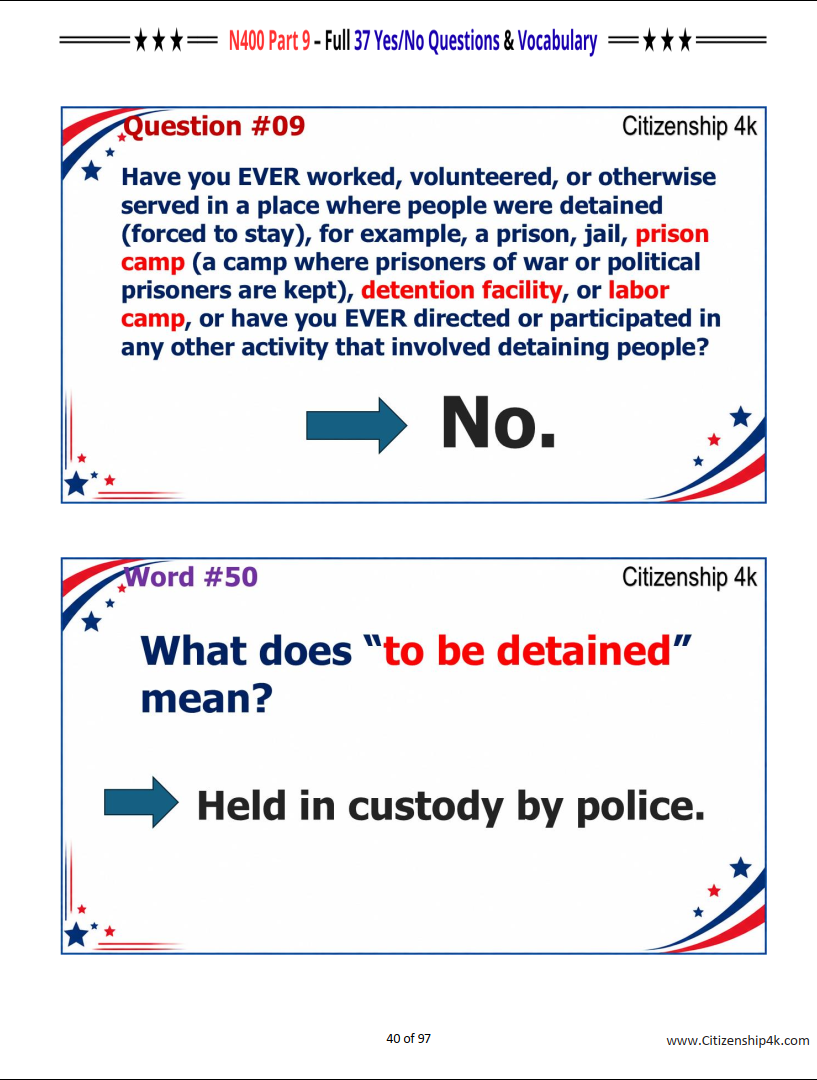 N400 Part 9 Practice – 37 Yes/No Questions & Full Vocabulary for U.S. Citizenship Interview