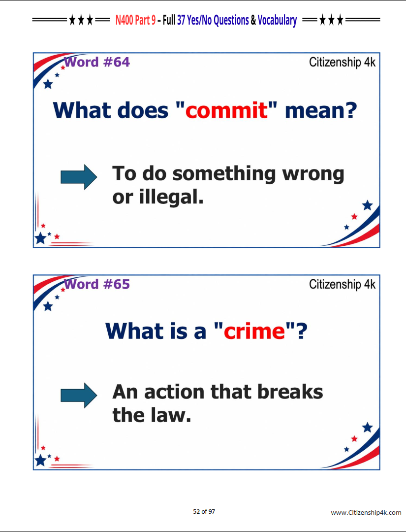 N400 Part 9 Practice – 37 Yes/No Questions & Full Vocabulary for U.S. Citizenship Interview