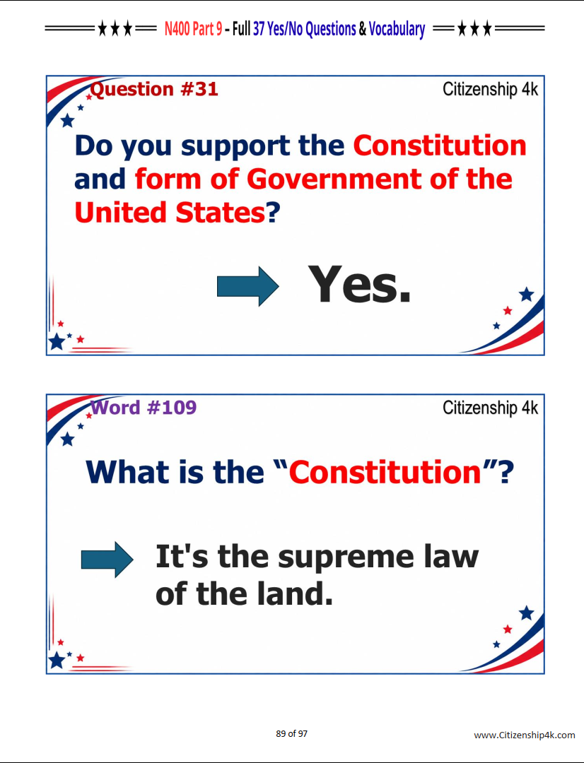 N400 Part 9 Practice – 37 Yes/No Questions & Full Vocabulary for U.S. Citizenship Interview