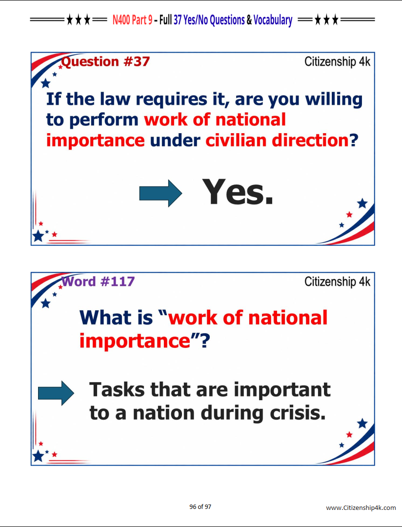 N400 Part 9 Practice – 37 Yes/No Questions & Full Vocabulary for U.S. Citizenship Interview