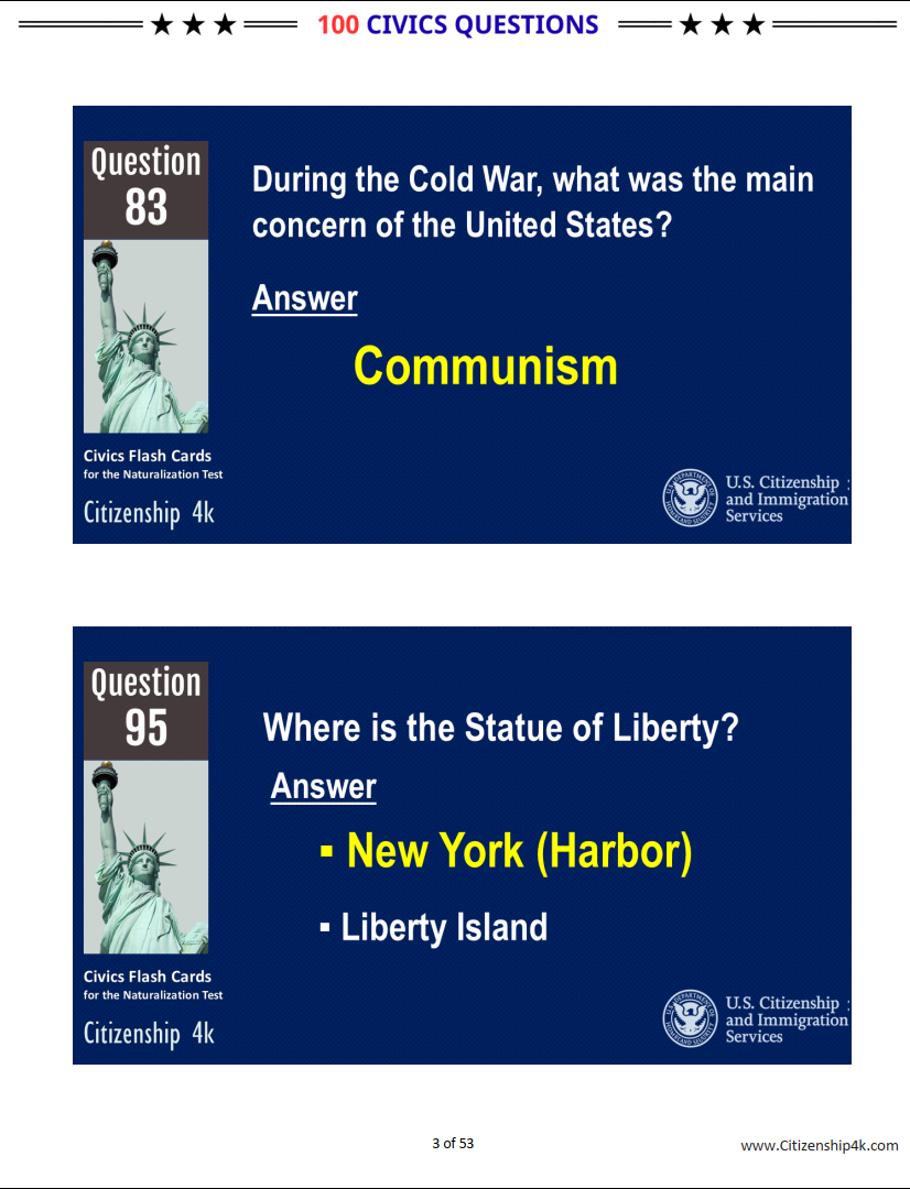 100 Civics Questions for US Citizenship Interview 2026 (random, full answers)